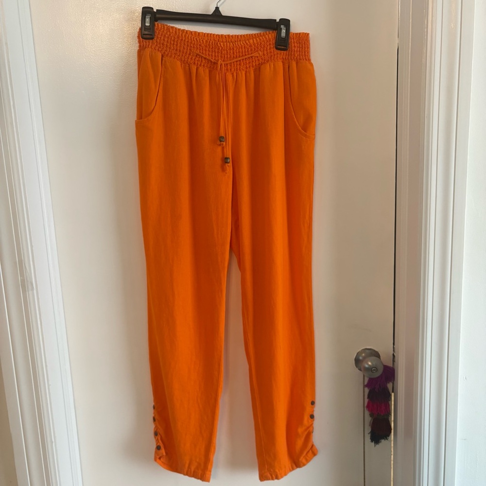 Ci Sono Linen Blend Orange Pants! Elastic Waistband! Pockets! Great Condition! M